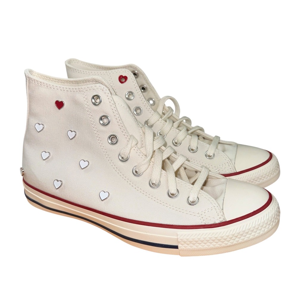 NEW Converse Chuck Taylor All Star Women 9.5 High Top White Heart Studs A19055C - Picture 4 of 15